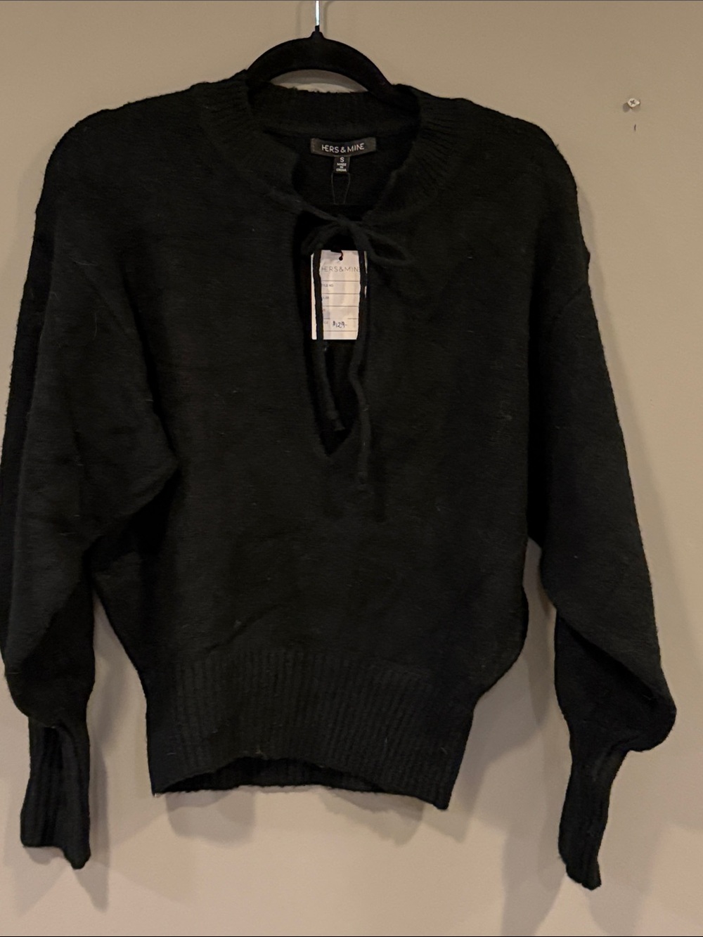 Hers & Mine Black Tie-Neck Women's Sweater